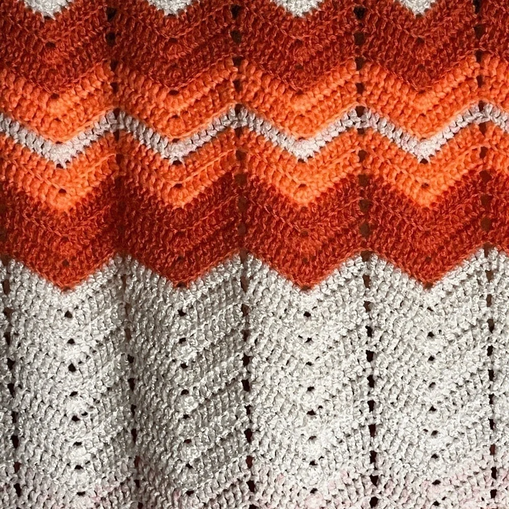 Handmade Chevron crocheted blanket throw mixed yarns 88” X 44”
